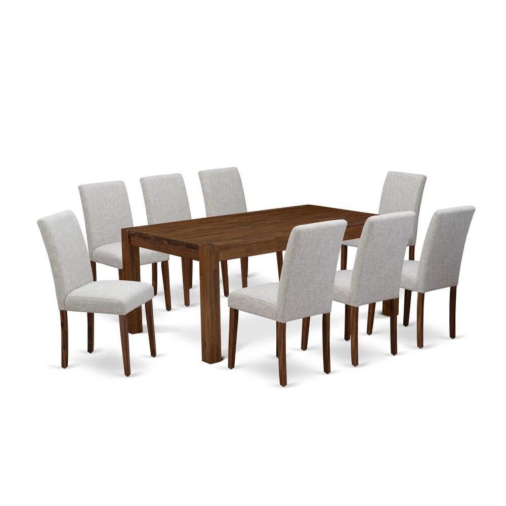 East West Furniture Dining Table Set  a Wood Kitchen Table and 4 Doeskin Linen Fabric Dining Chairs  Natural (Pieces Options)