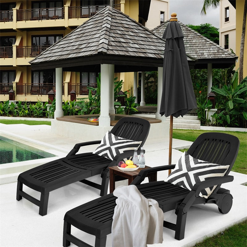 Outdoor Chaise Lounge Chair 6-Position Adjustable Patio Recliner with Wheels