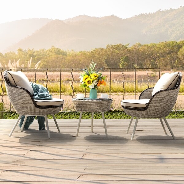 3Piece Bistro Wicker Rattan Outdoor Sets With Cusions