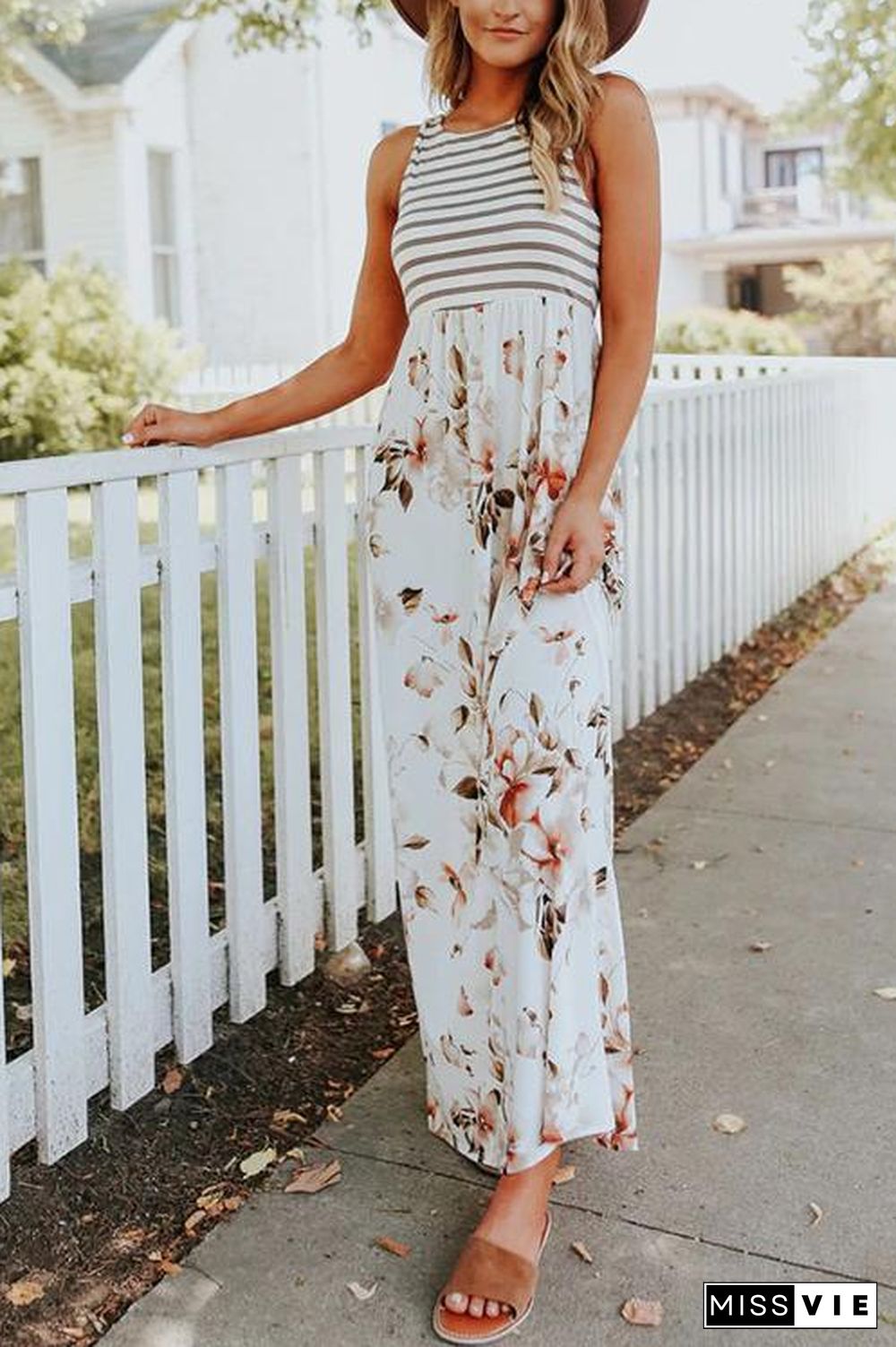 Floral Print Pocket Sleeveless Maxi Dress