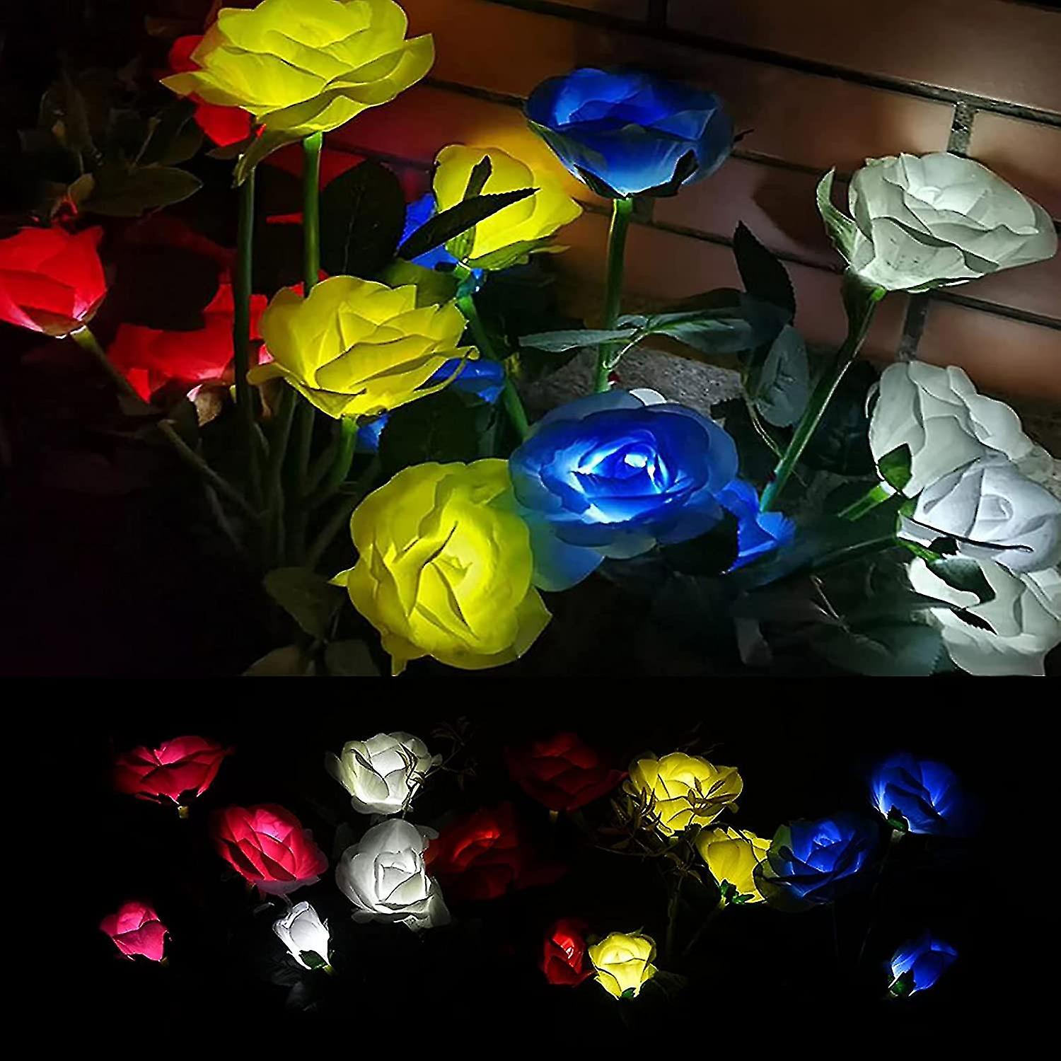 Solar Powered Garden Lights， 2 Pack Led Rose Flower Garden Decorative Stake Lights With 10 Rose