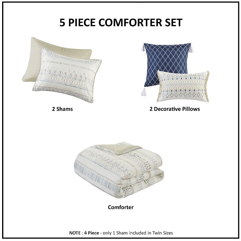 Madison Park Joshua 5-Piece Printed Seersucker Comforter Set with Throw Pillows