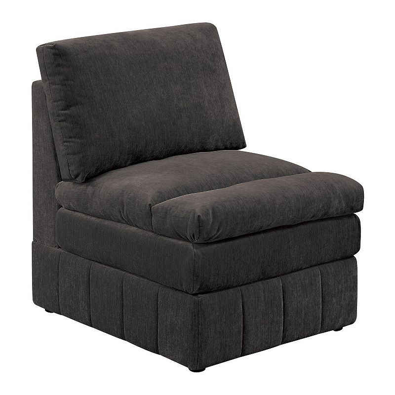 Luna 35 Inch Modular Armless Chair， 3 Layer Plush Cushion Seat， Dark Gray