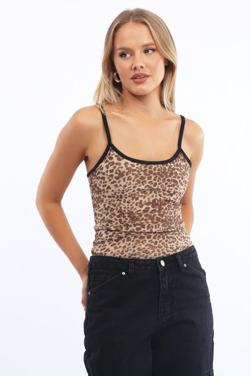 Brown Animal Print Singlet Top