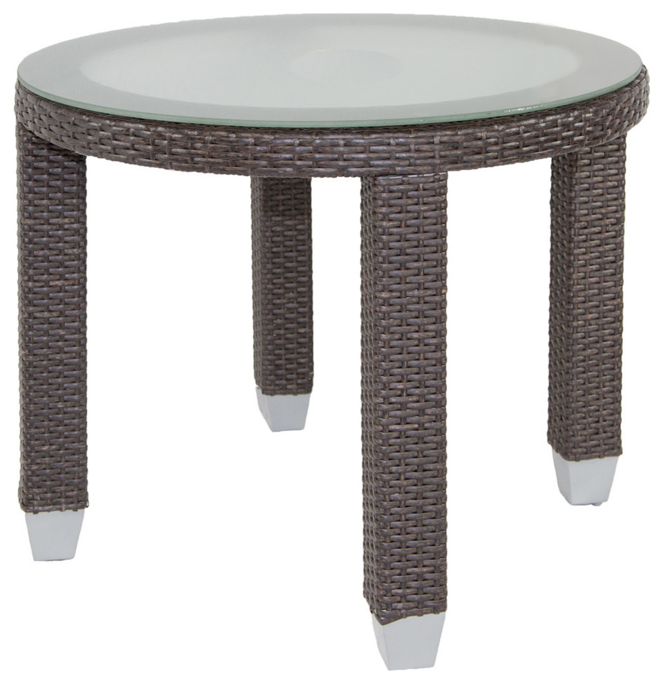 Fiji Round Outdoor End Table With Glass Top  Signature Espresso   Tropical   Outdoor Side Tables   by Patio Heaven  Houzz