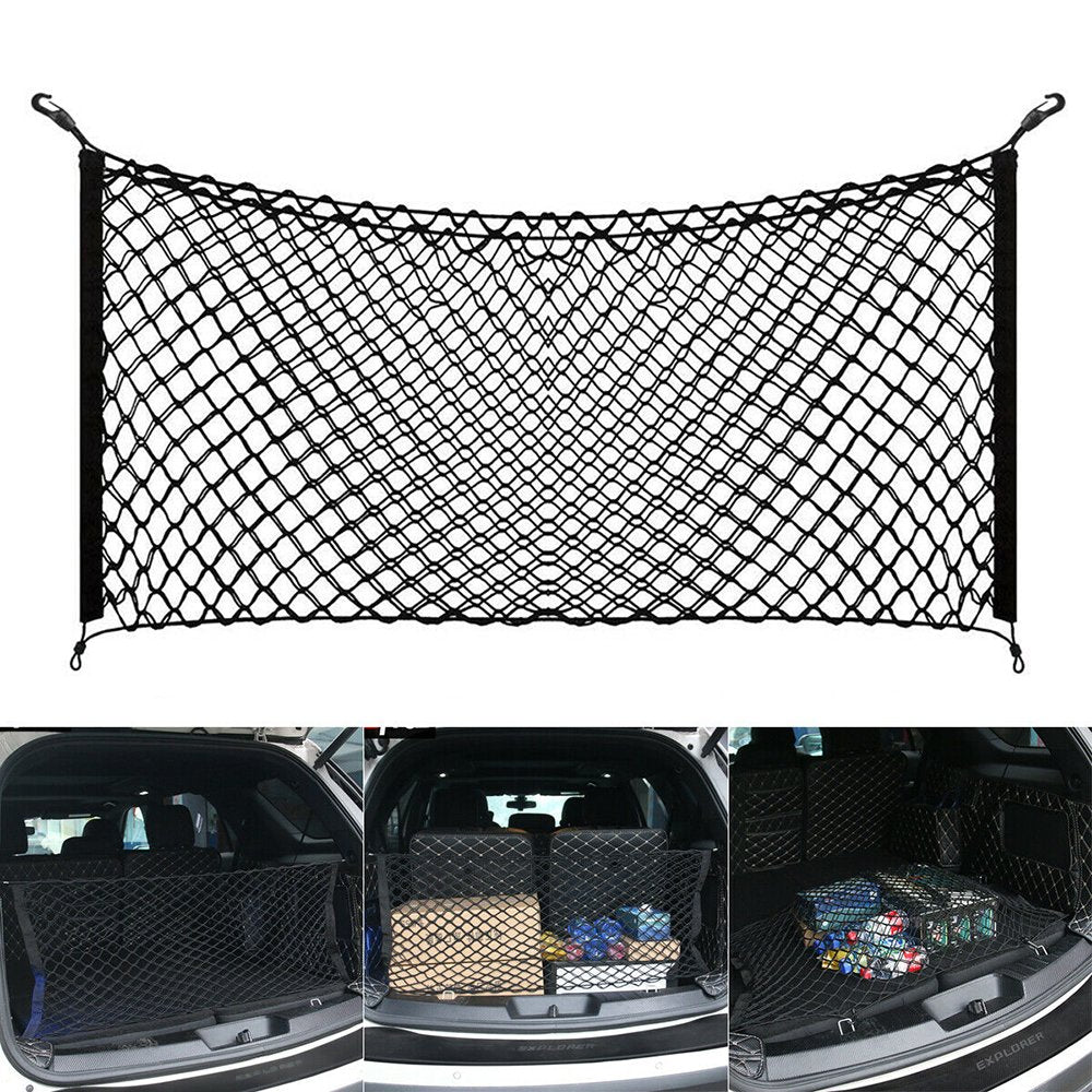 Universal Elastic Car Cargo Net， Nylon Mesh Trunk Storage for Truck SUV with 4 Hook