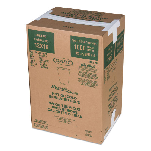 Dart Cafe G Foam Hot/Cold Cups， 12 oz， Brown/Red/White， 1，000/Carton (12X16G)