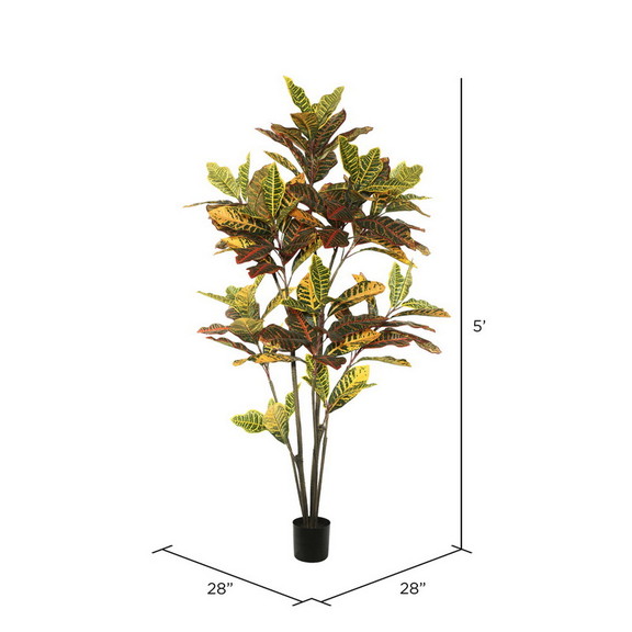 Vickerman Potted Croton Tree W/104 Lvs Green