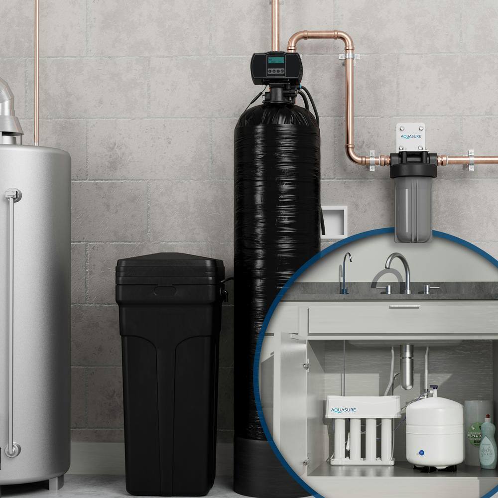 AQUASURE Whole House Filtration with 64000 Grain Water Softener Reverse Osmosis System and Sediment-GAC Pre-filter AS-WHF64D