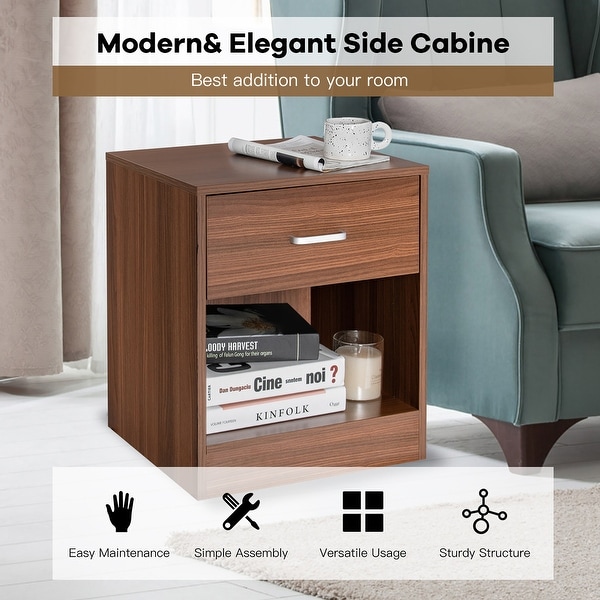 Costway Nightstand with Drawer Storage Cabinet Modern Beside End Table