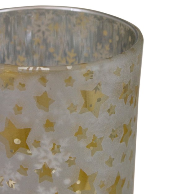 Matte Silver And Gold Stars And Snowflakes Flameless Glass Candle Holder