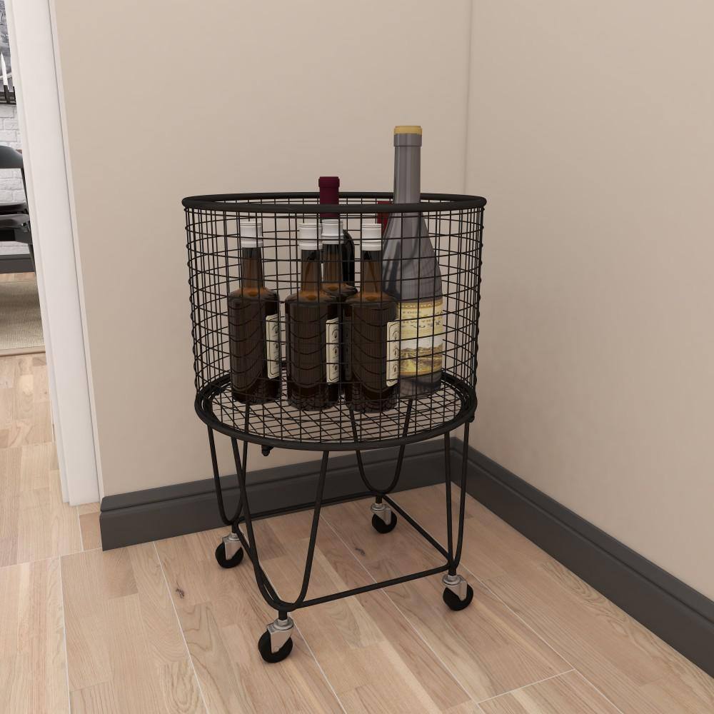 CosmoLiving by Cosmopolitan Black Deep Set Metal Mesh Laundry Basket Storage Cart with Wheels 29034