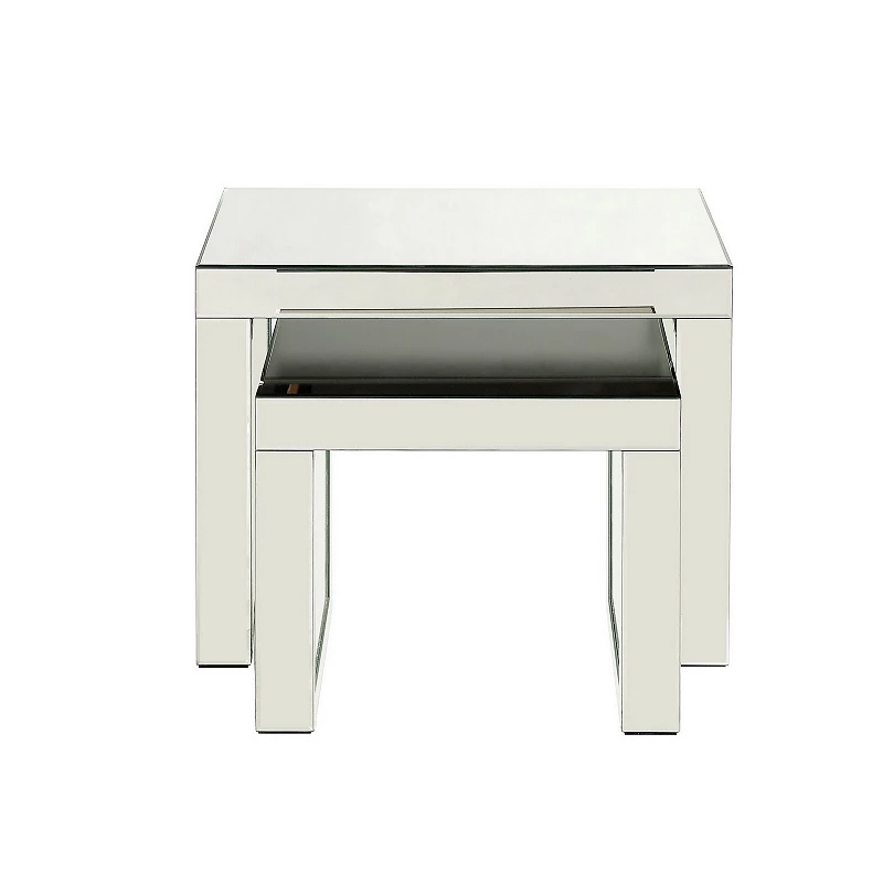 Accent Table with Mirrored Top and Faux Crystal Accent， Large， Silver