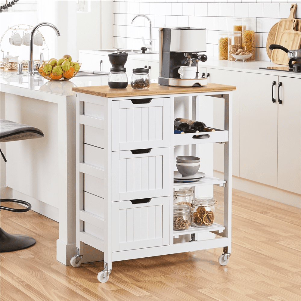 SmileMart 33 H Kitchen Storage Serving Cart for Kitchen Dining Room Bar， White