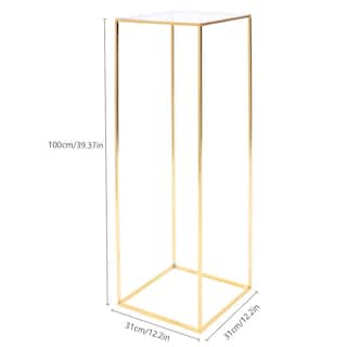 YIYIBYUS 39.37 in. x 12.2 in. IndoorOutdoor Gold Metal Geometric Vase Column Stand with Clear Acrylic Panel Flower Display Rack HG-ZJ-8245