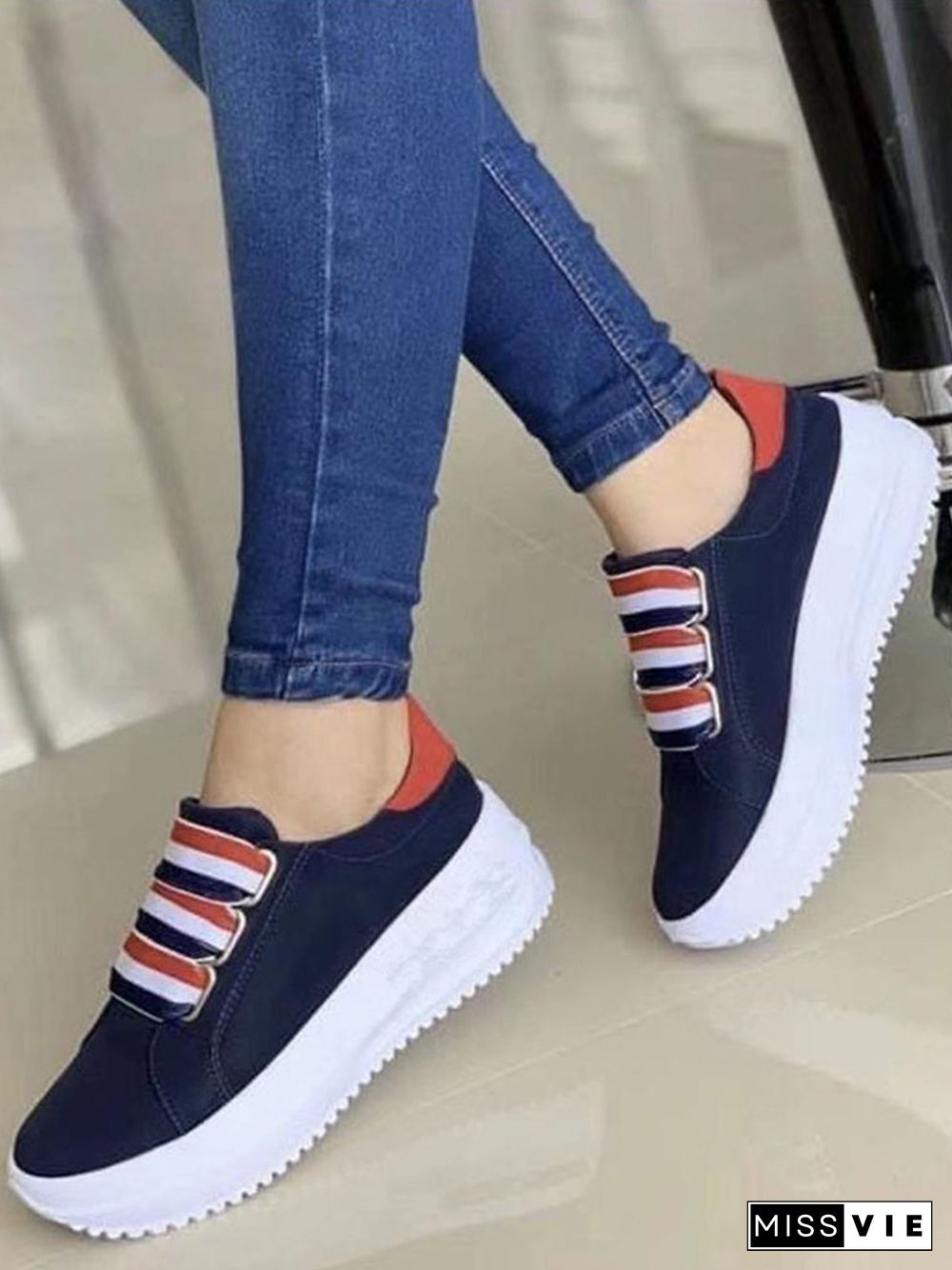 Striped Contrast Portable Slip-On Platform Sneakers