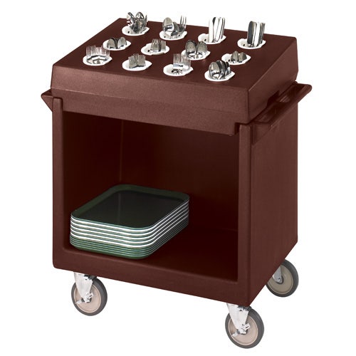 Tray and Dish Cart with Cutlery Rack， Dark Brown