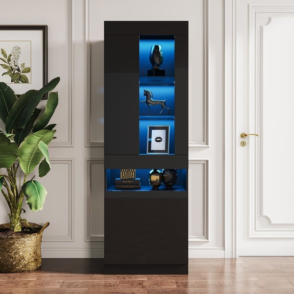 Side cabinet with LED light shelving drawer