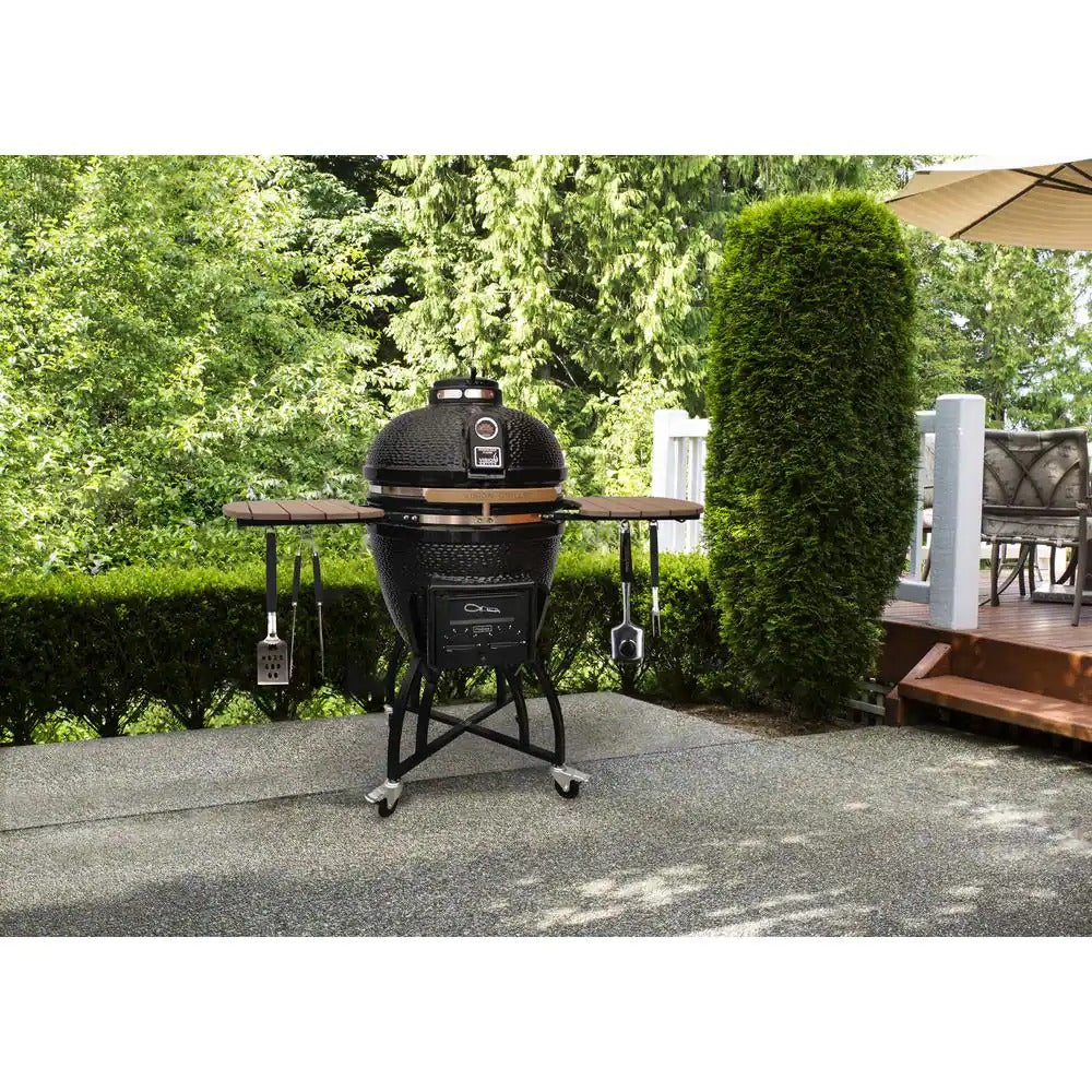 Grills 22 in. Kamado Pro Ceramic Charcoal Grill with Grill Cover