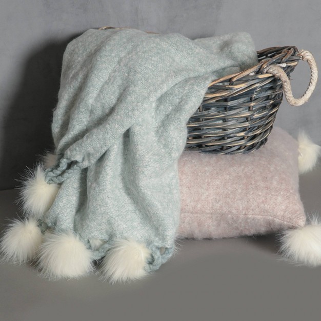 Faux Mohair Pom Poms Decorative Throw Freshmint