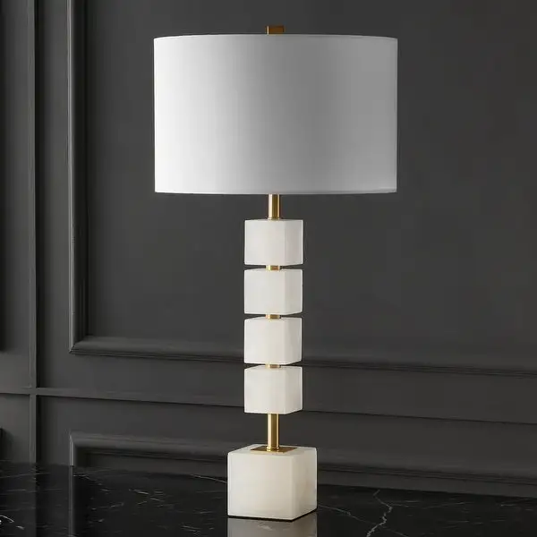 SAFAVIEH Couture Lighting 30-inch Johnny Alabaster Table Lamp - 15 IN W x 15 IN D x 30 IN H