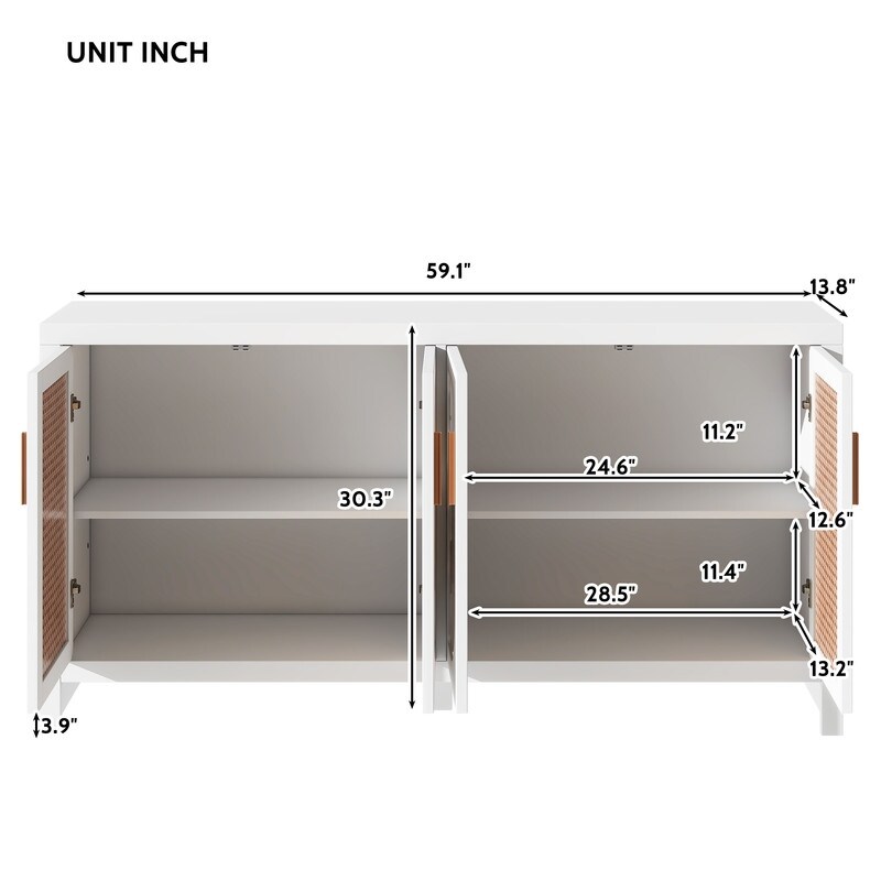 Modern TV Stand with Rattan Doors and Adjustable Shelves  Entertainment Center Media Console Table Storage Sideboard Cabinet