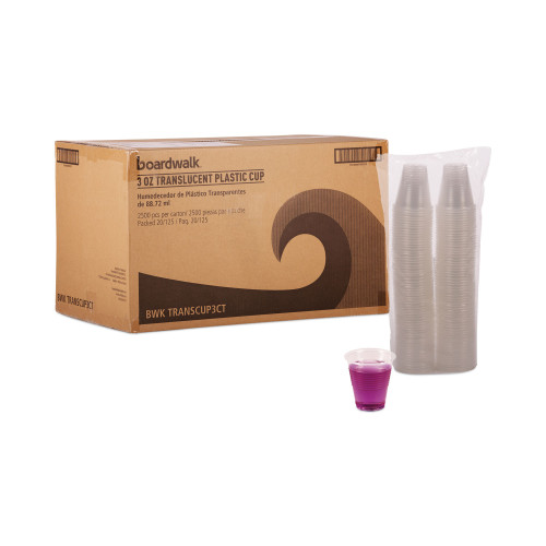 Boardwalk Translucent Plastic Cold Cups， 3 oz， Polypropylene， 125 Cups/Sleeve， 20 Sleeves/Carton (TRANSCUP3CT)