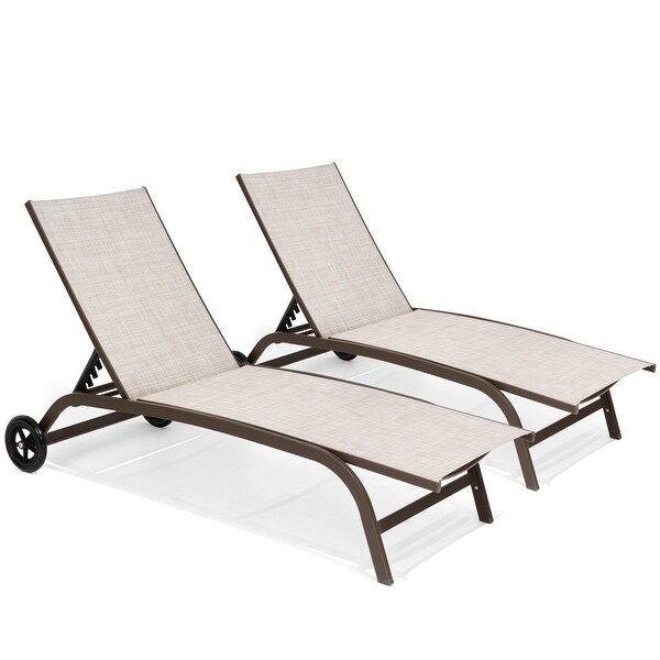 Pellebant 2PCS Outdoor Adjustable Chaise Lounge Chair with Wheels