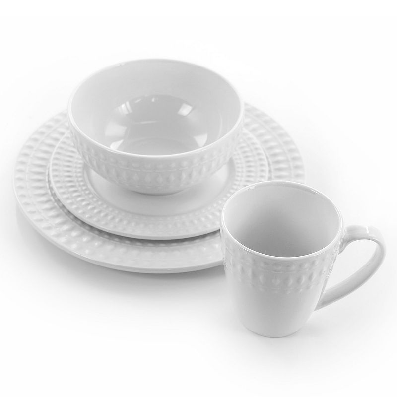 Elama Cara 16 Piece Round Porcelain Dinnerware Set in White