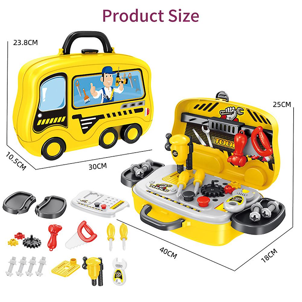 Repair Tool Toy Set Repair Tool Plastic Toy Portable Box For 2-4 Year Old Toddler Car Shape Toy Box With 4 Wheels A Handle