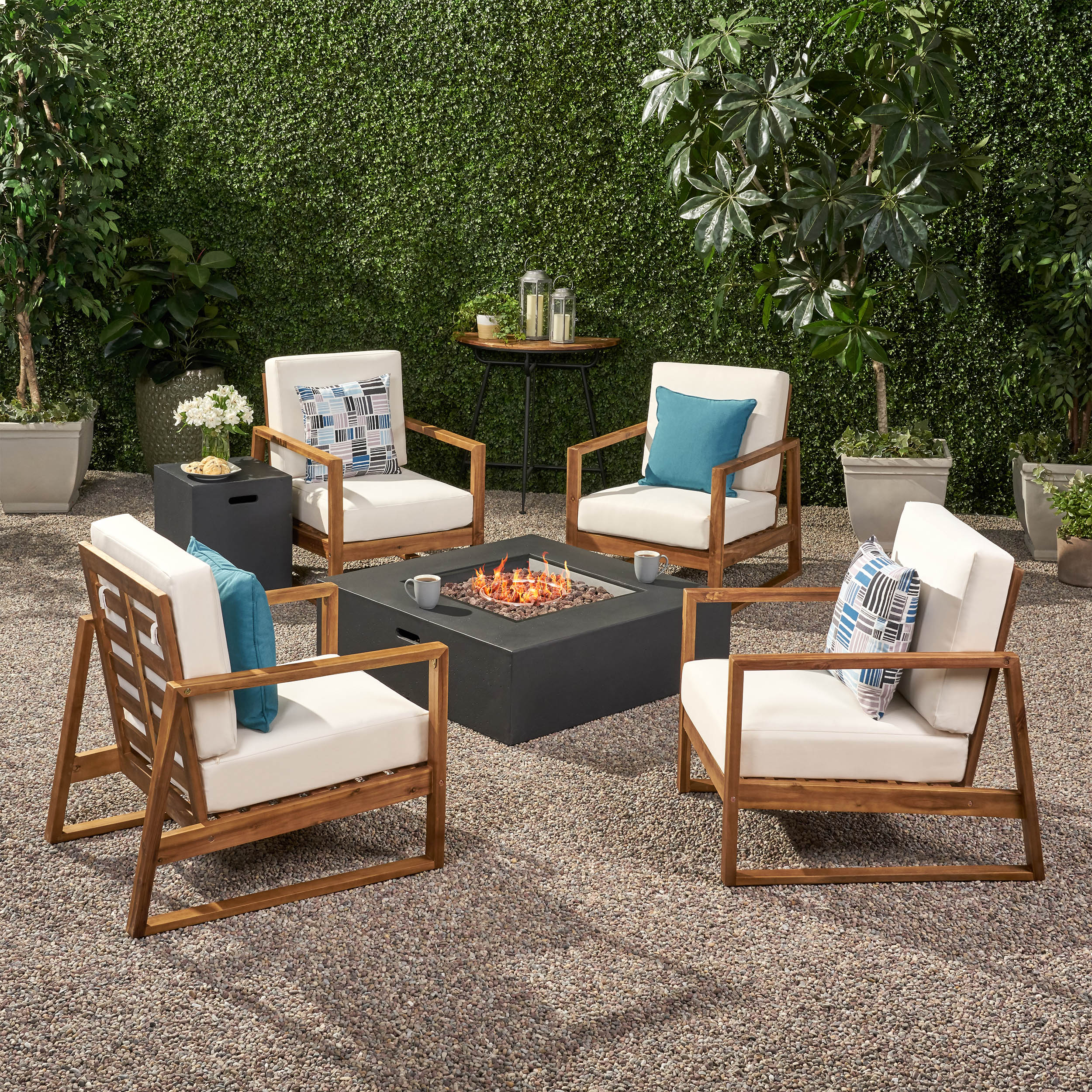 Marlee Outdoor 4 Seater Chat Set with Fire Pit