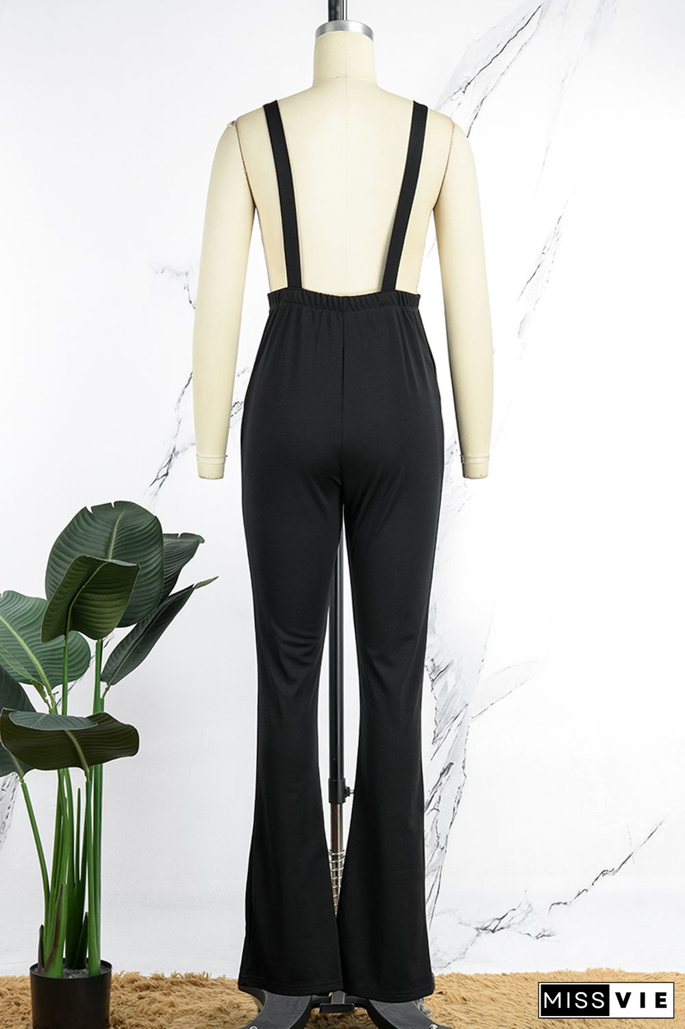 Apricot Casual Solid Backless Slit Spaghetti Strap Regular Jumpsuits