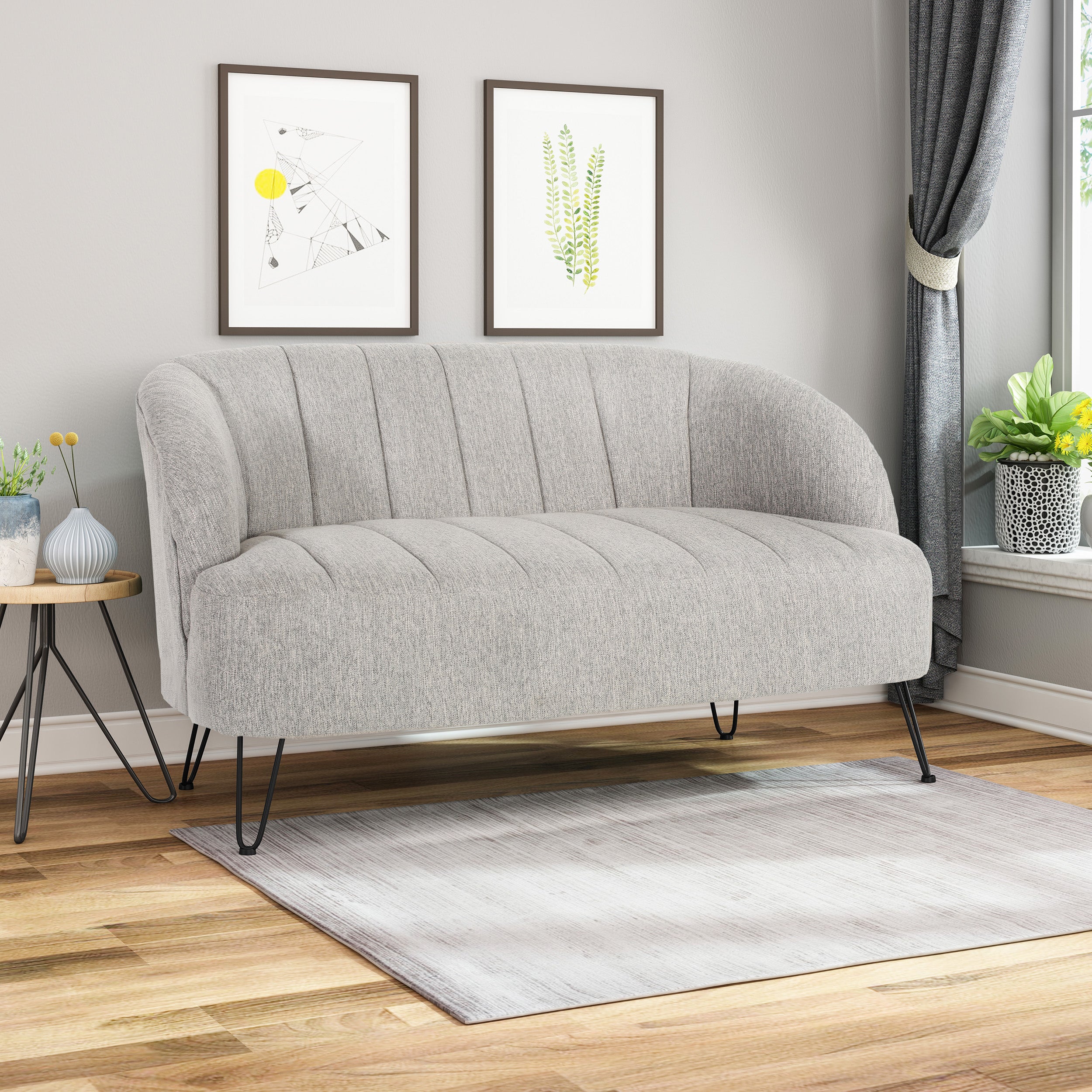 Kyra Modern Fabric Settee with Hairpin Legs