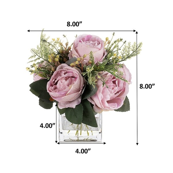 Mixed Peony Artificial Flowers in Vase with Faux Water，Silk Flower Arrangements in Vase for Home Decor，Wedding Table