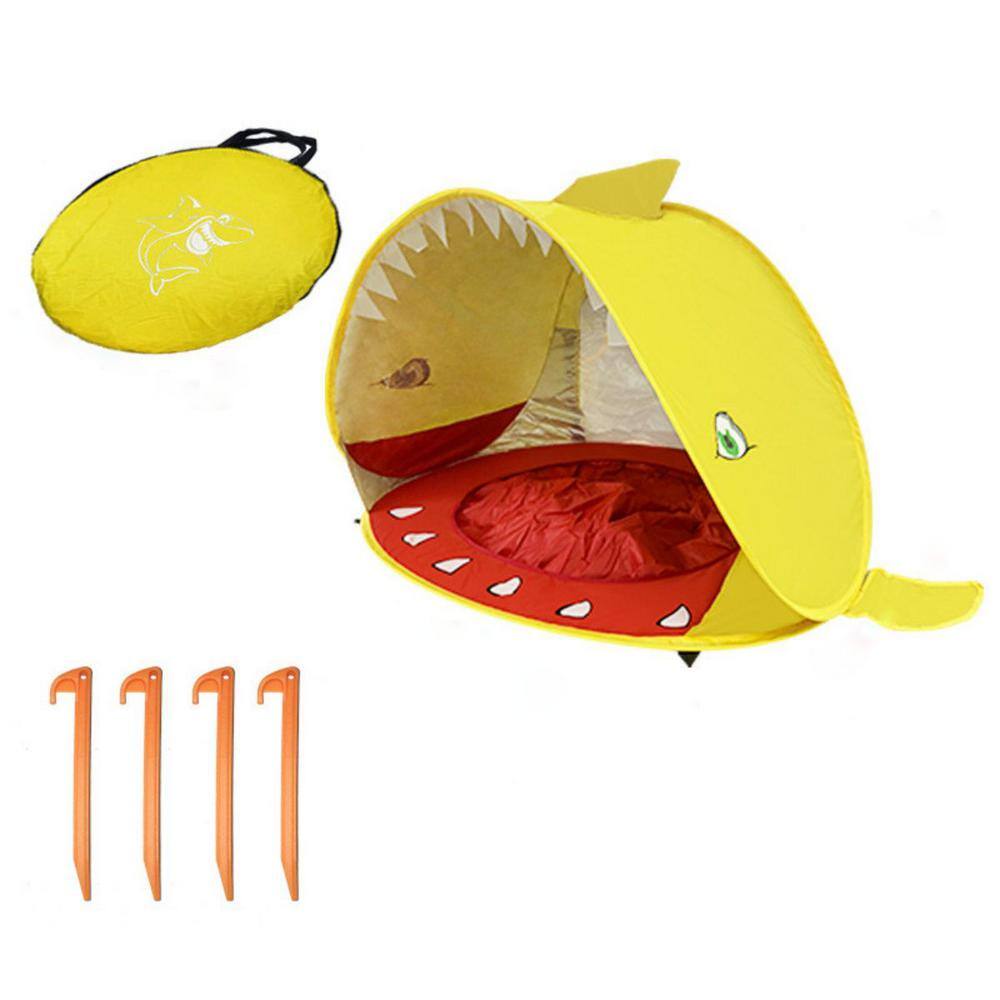 Aoibox 1-Person Yellow Shark Cute Babies Beach Tent Holiday Shade Splash Tent for Babies HDDB1346