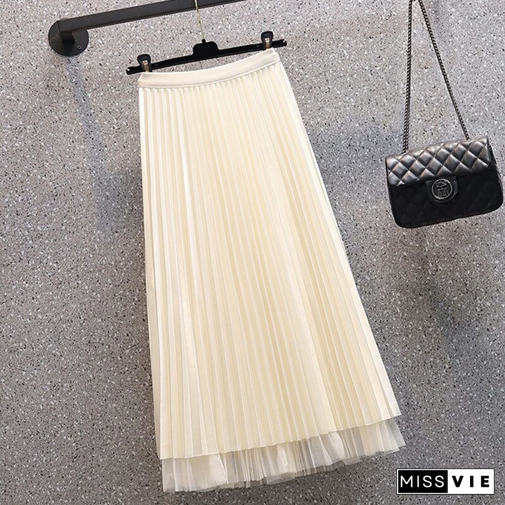 Skirts Design Ruffle Mesh Simple Skirts Women Loose Causal A Line Mujer Skirts Korean Fashion Office Style New