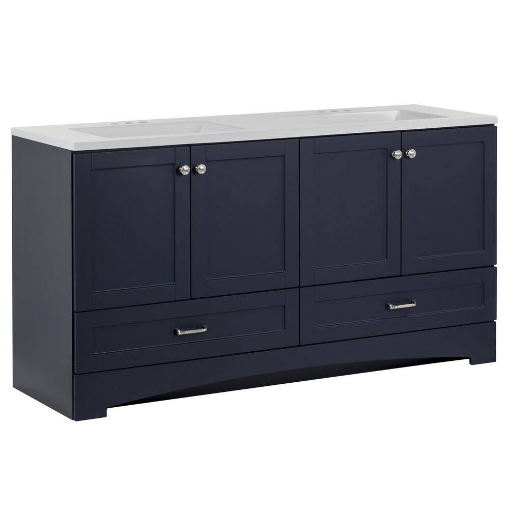 Glacier Bay Lancaster 60.25 in. W x 18.75 in. D Shaker Bath Vanity in Deep Blue with White Cultured Marble Top B60X20330