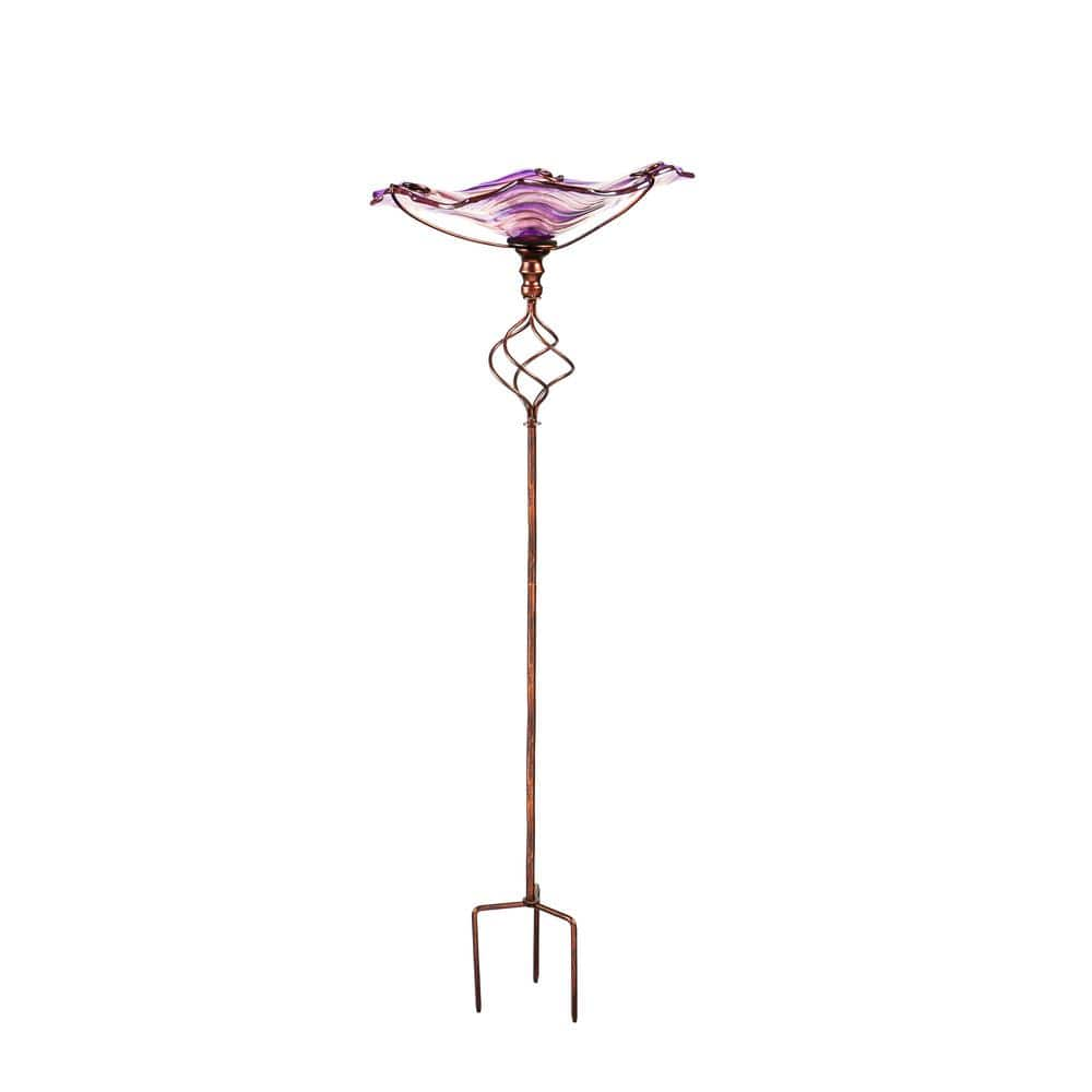 Evergreen Purple Swirl Glass Birdbath with Garden Stake 2GB7021ECM