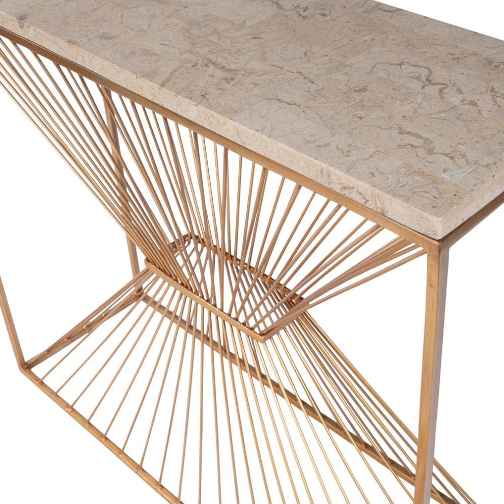 Cosmo Fossil Stone  ampMetal Console Table   Contemporary   Console Tables   by BisonOffice  Houzz