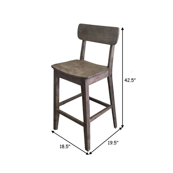 29 Inch Rubberwood Barstool with Wood Grain Details， Panel Back， Brown