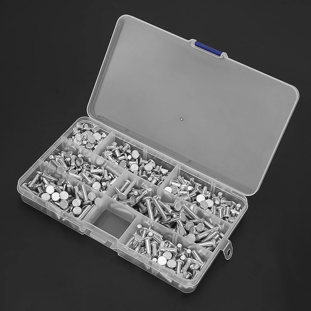 350pcs M4 Flat Head Solid Aluminum Rivets Assortment Kit Length 4/6/8/10/12/16/20mm