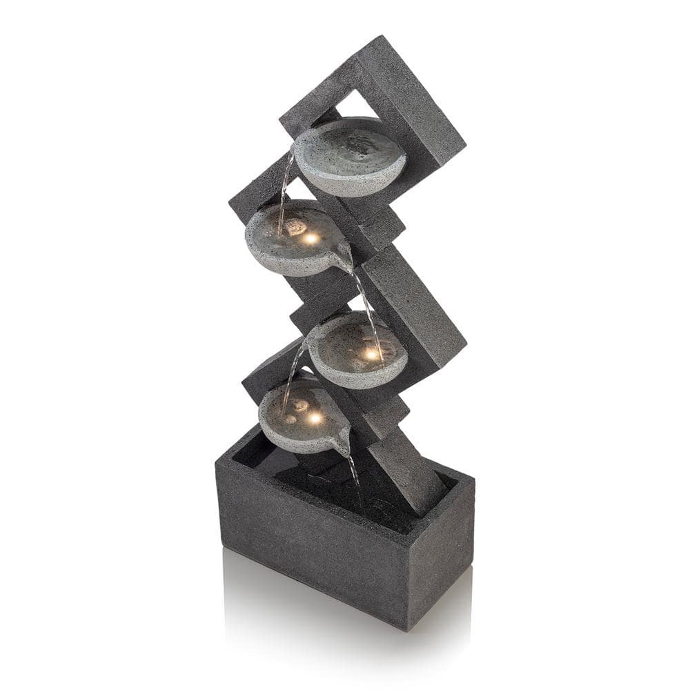 Alpine Corporation 39 in. Tall Indoor/Outdoor Soothing 4-Tier Zen Fountain with LED Lights GIL1642