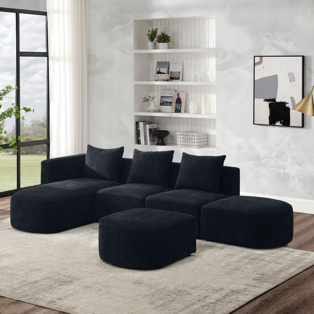 L shape DIY Combination Modular Sectional Sofa including 2 Single Seats  Left Side Chaise and 2 Ottomans