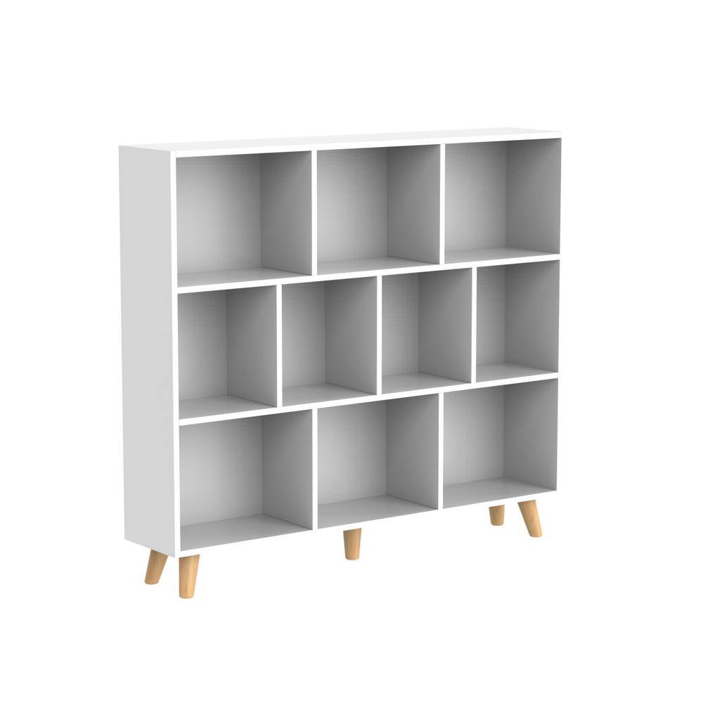 FUFUGAGA 42.1 in. H White Wooden 10-Shelf Freestanding Standard Bookcase Display Bookshelf KF21010001-120