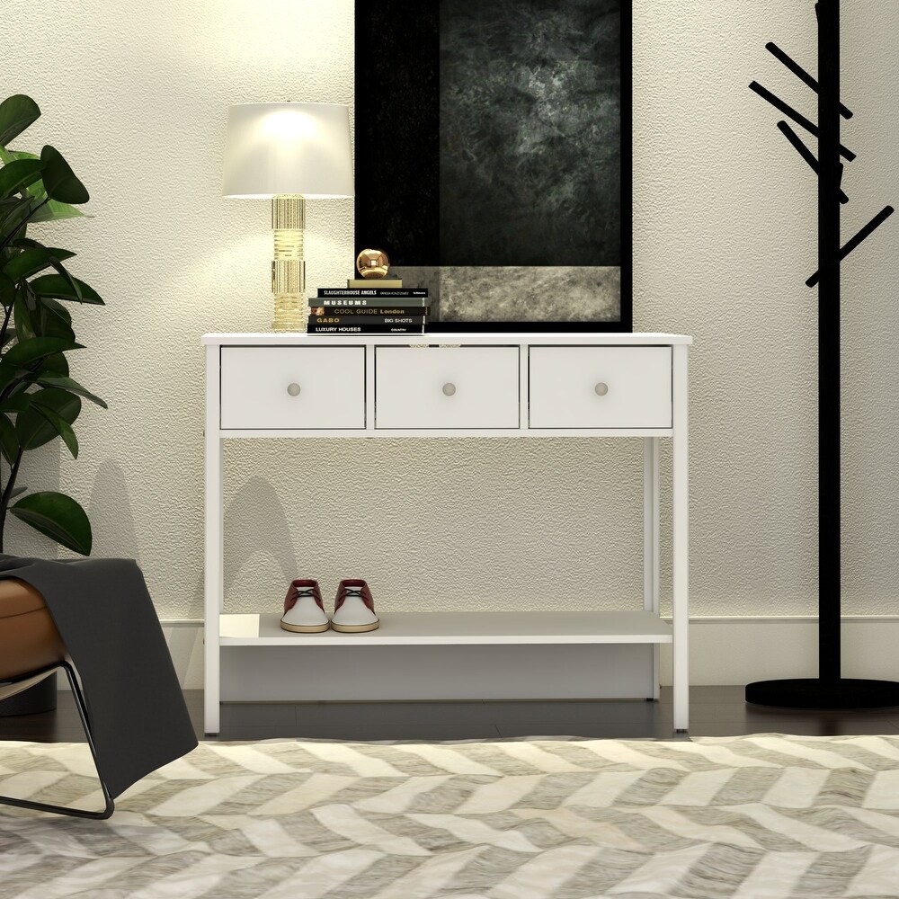 Boahaus Pierrefort Modern Console Table with Drawers  One Shelf  and Metal Knobs.