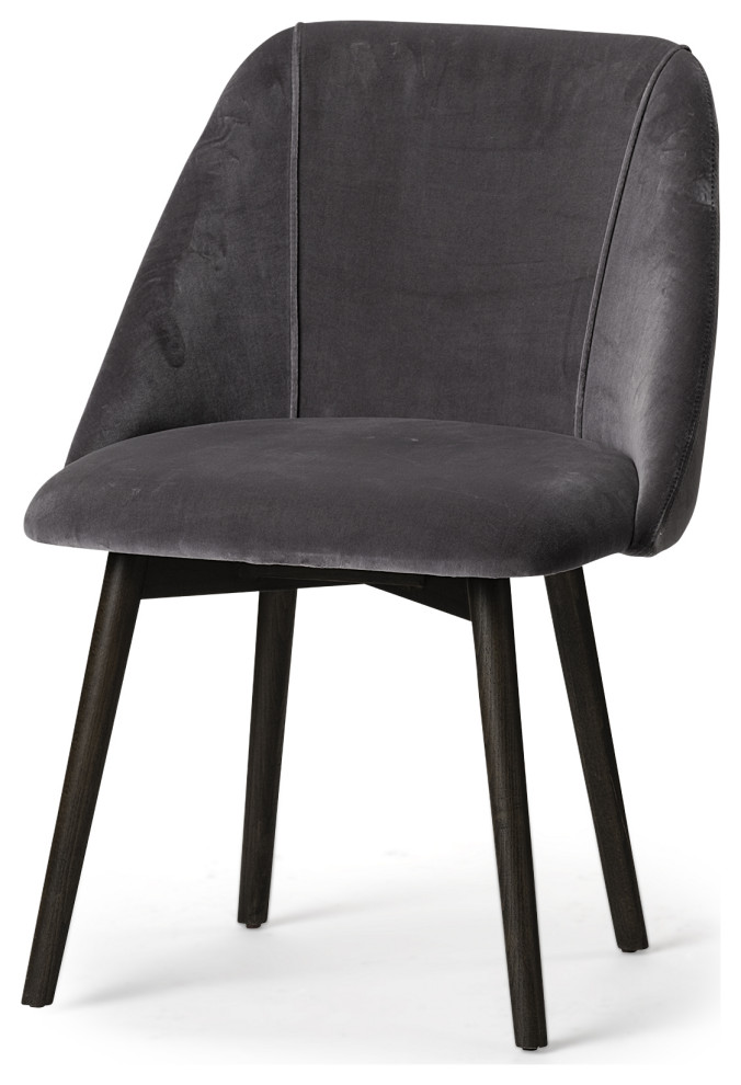 HomeRoots Grey Velvet Wrap With Black Wood Base Dining Chair   Midcentury   Dining Chairs   by VirVentures  Houzz