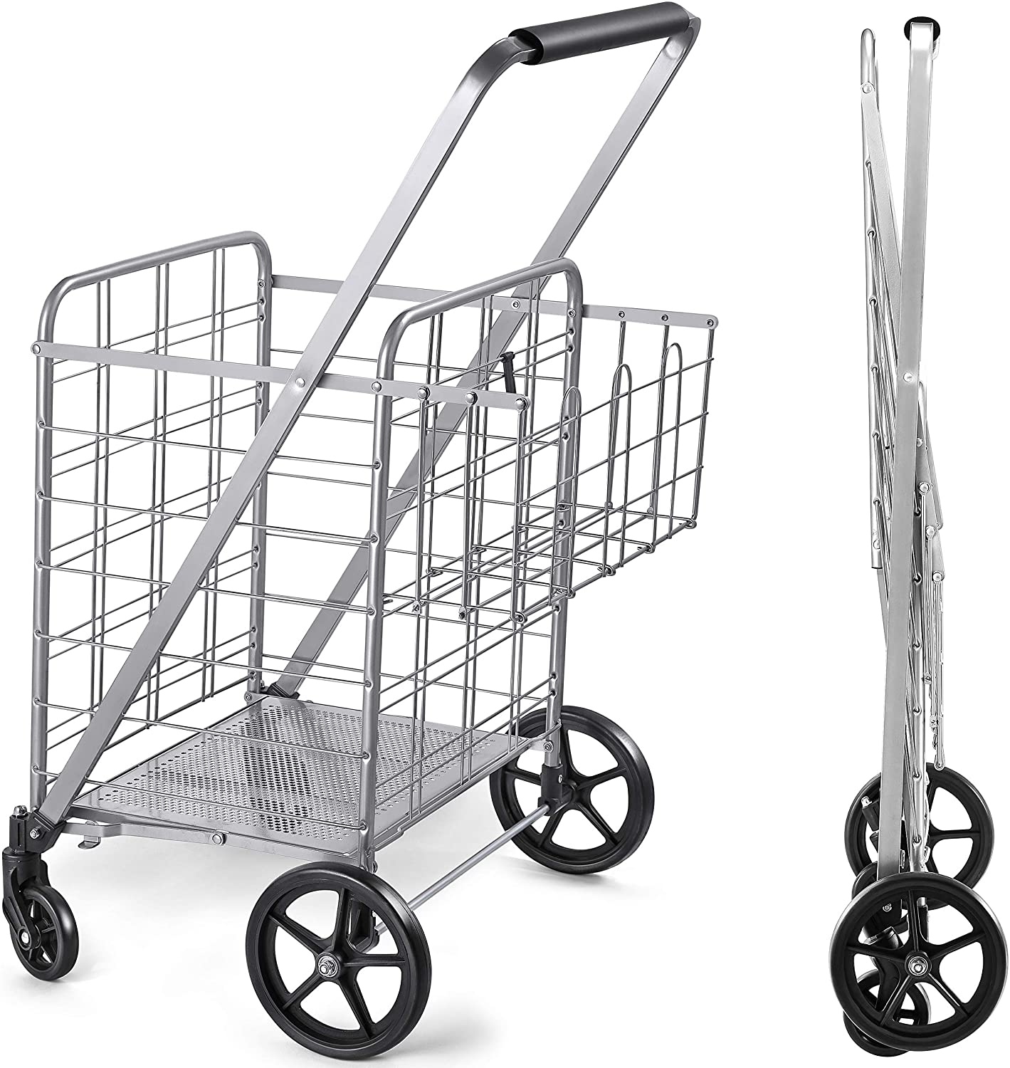 Wellmax Shopping Cart with Wheels, Metal Grocery Cart with Wheels, Shopping Carts For Groceries