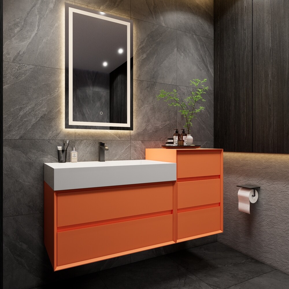 Kube 44'' Coffee Wood Wall Mounted Nano Bath Vanity with Reinforced Acrylic Sink