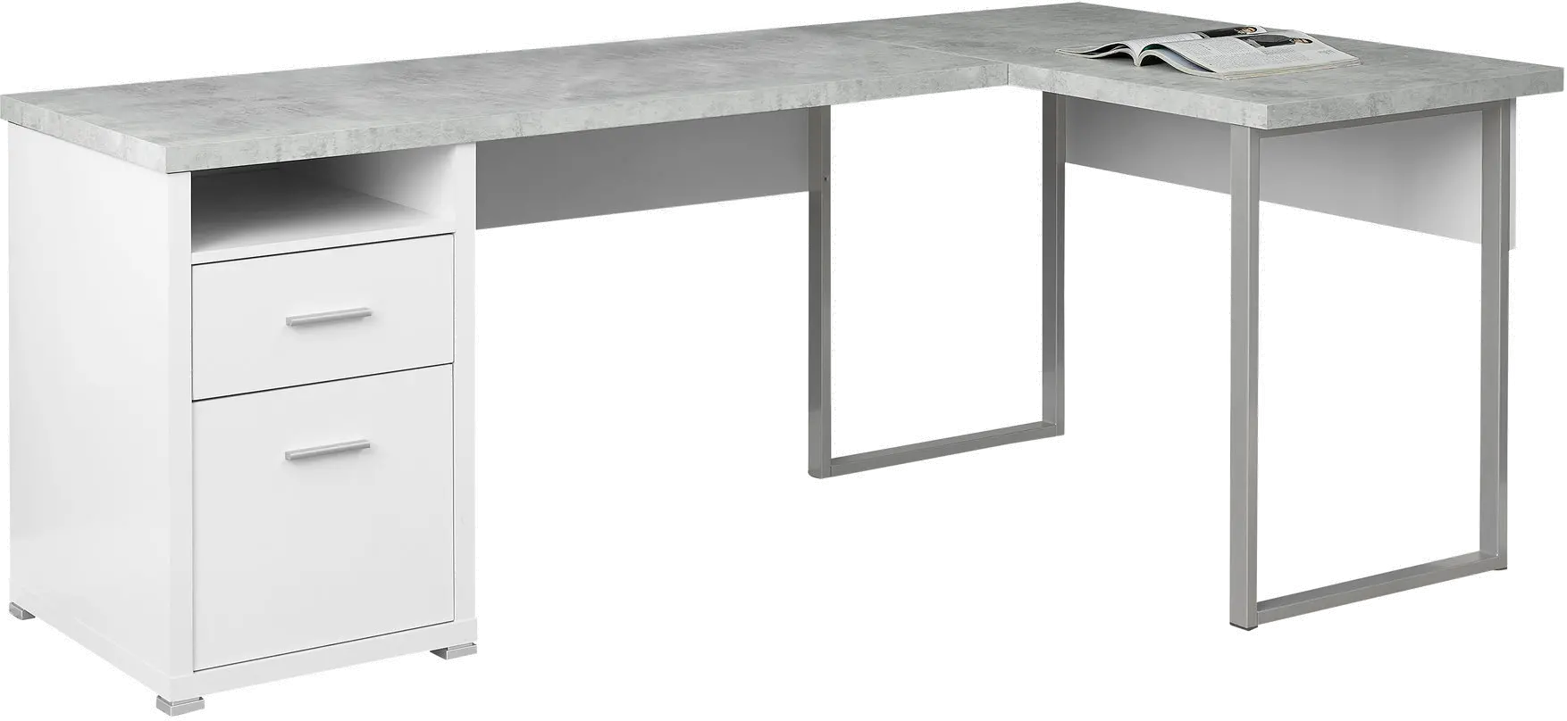 White and Concrete Gray L-Shaped Computer Desk