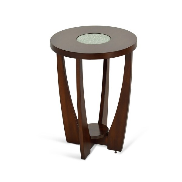 Cherry Solid Wood End Table w/CrackedGlass